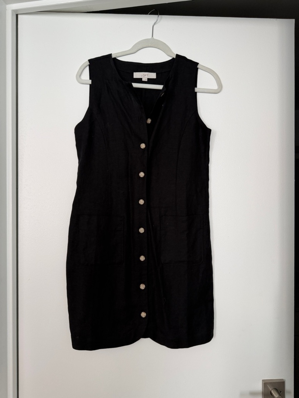 LOFT Black Sleeveless Button-Front Mini Dress